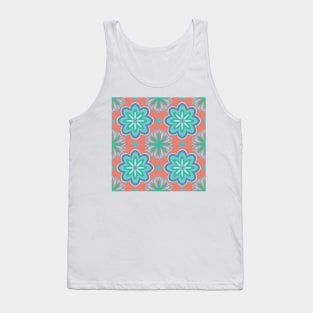 Vintage blue flower pattern on peach background Tank Top